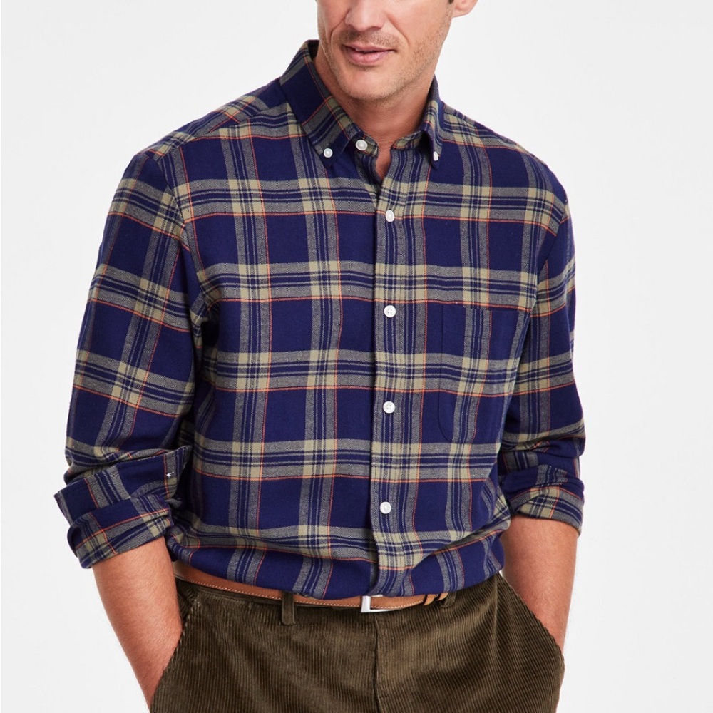 Club Room Casual Blue and Tan Plaid Shirt